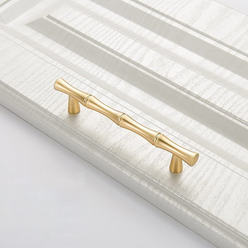 ESreake 6Pcs Bamboo Shape Solid Zinc Alloy Cabinet Knobs Handles  Dresser Drawer Cabinet Cupboard Closet Door Pulls Decorative Furniture Accessories Knobs (Length 4.9""/Hole Distance 3.8""  Golden) - Image 3
